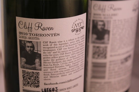 Cliff Raven Torrontes - QR Code is the small pixelated box toward the bottom left of the photo