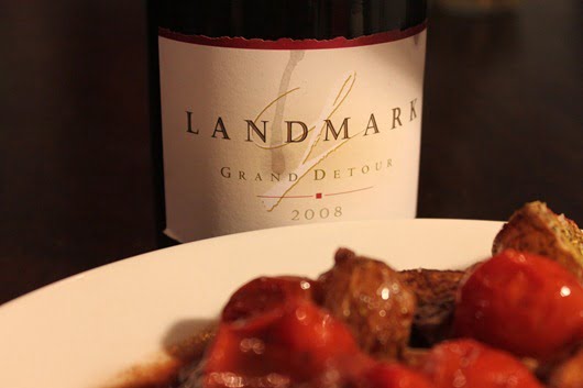 Braised Duck with Pinot Noir, Cherry Tomatoes and Grapes Paired with Landmark Vineyards Grand Detour Pinot Noir