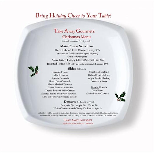 TAG Christmas Menu