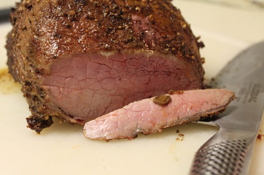 Coriander, paprika, salt and pepper roasted beef