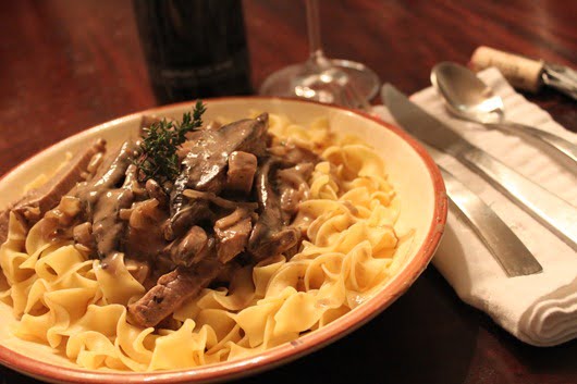 Coriander Dusted Roast Beef Stroganoff with Biltmore Century Red Wine