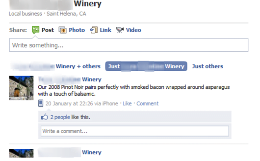 Winery Facebook Page - Not So Engaging!