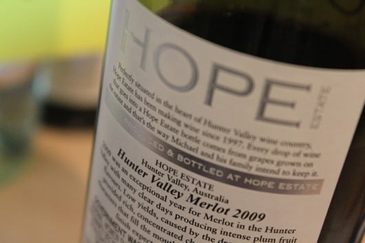 Hope Estate Merlot Hunter Valley Australia 2009