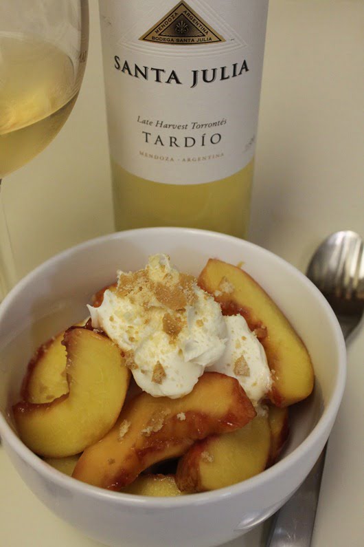 Raspberry-Glazed Peaches with Mascarpone Paired with Santa Julia Late Harvest Torrontes