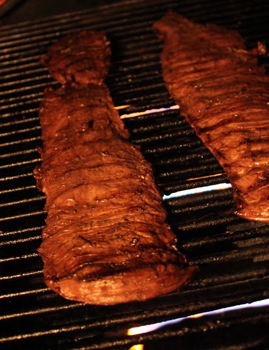 Grilled Marinated Garlic, Balsamic and Red Wine Flank Steak, Paired with Masseria Salice Salentino.