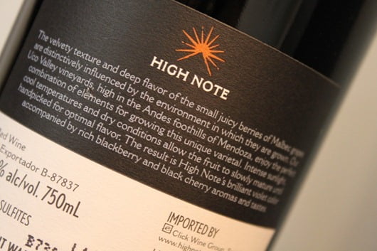 High Note Malbec, Uco Valley, Mendoza, Argentina