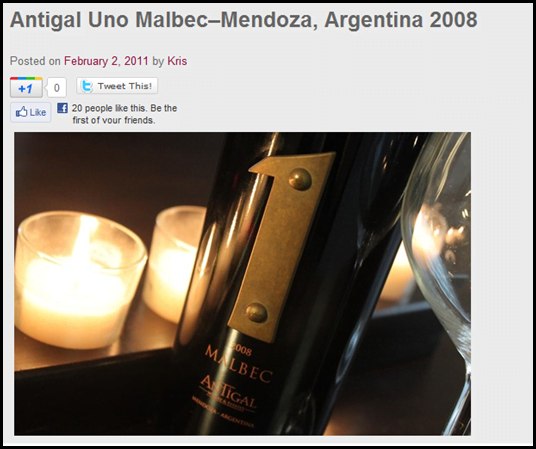 Antigal Uno Malbec–Mendoza, Argentina 2008