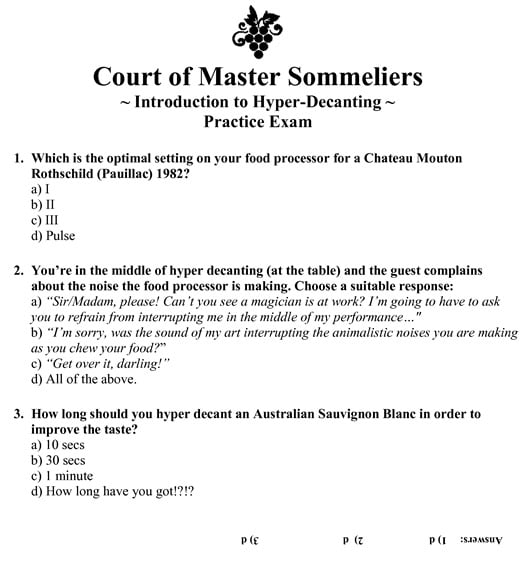 Court of Master Sommelier Hyper-Decanting Practice Exam