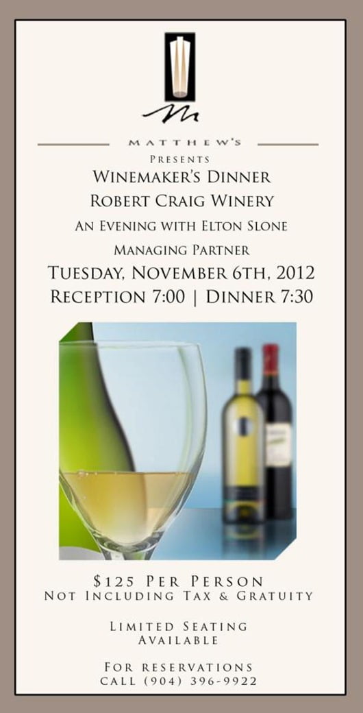 Robert Craig Wine Dinner at Restaurant Medure.