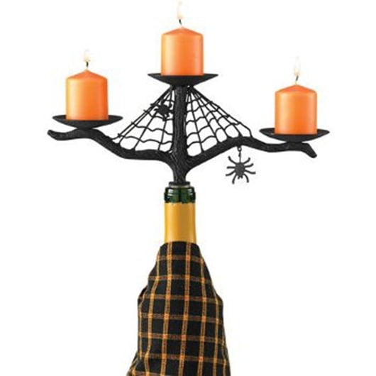 Halloween wine bottle candelabra.